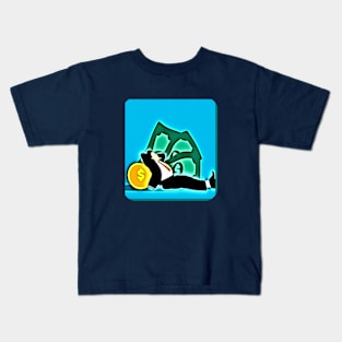 Man resting giant dollar and bitcoin make money Kids T-Shirt